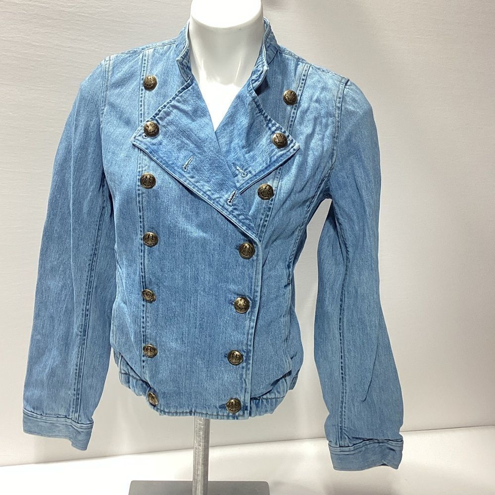 Lauren Ralph Lauren Double-Breasted Denim Jacket Military Bib Jean Jacket 6
